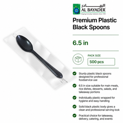 Al Bayader Premium Plastic Black Spoons 6.5in Plastic Wrapped [500pcs]