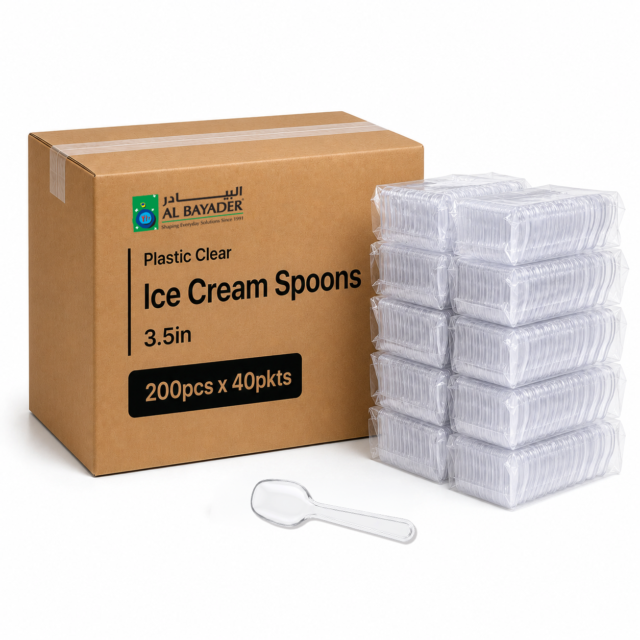 Al Bayader Plastic Clear Ice Cream Spoons 3.5in [200pcs x 40pkts]