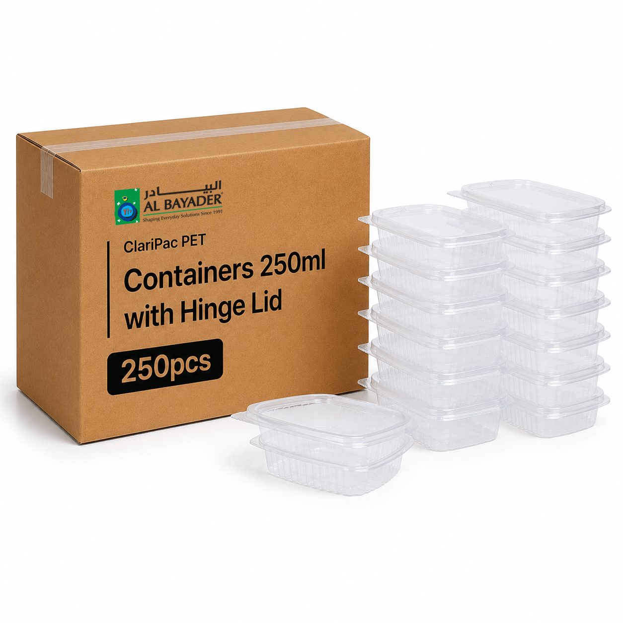 Al Bayader ClariPac PET Containers 250ml with Hinge Lid [250pcs]