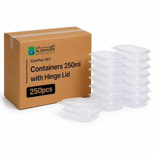 Al Bayader ClariPac PET Containers 250ml with Hinge Lid [250pcs]