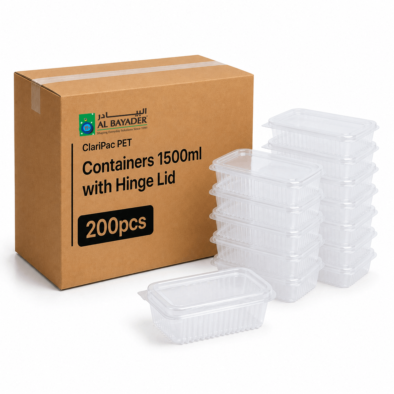 Al Bayader ClariPac PET Containers 1500ml with Hinge Lid [200pcs]