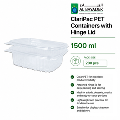 Al Bayader ClariPac PET Containers 1500ml with Hinge Lid [200pcs]