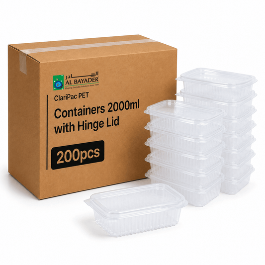 Al Bayader ClariPac PET Containers 2000ml with Hinge Lid [200pcs]