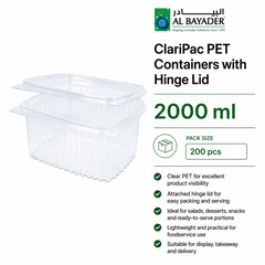 Al Bayader ClariPac PET Containers 2000ml with Hinge Lid [200pcs]