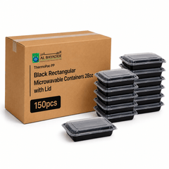 Al Bayader ThermoPac PP Black Rectangular Microwavable Containers 28oz with Lid [150pcs]
