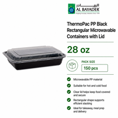 Al Bayader ThermoPac PP Black Rectangular Microwavable Containers 28oz with Lid [150pcs]