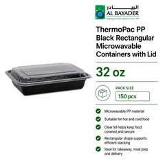 Al Bayader ThermoPac PP Black Rectangular Microwavable Containers 32oz with Lid [150pcs]