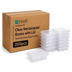 Al Bayader Cristalpac PS Clear Rectangular Boxes 15x11.5x4.5cm with Lid  (Cap:0.25kg) [200pcs]