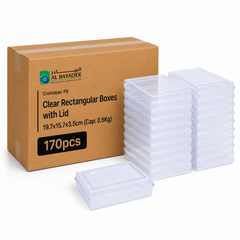Al Bayader CristalPac PS Rectangular Clear Boxes 19.7x15.7x3.5cm with Lid (Cap:0.5Kg) [170]
