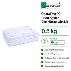 Al Bayader CristalPac PS Rectangular Clear Boxes 19.7x15.7x3.5cm with Lid (Cap:0.5Kg) [170]