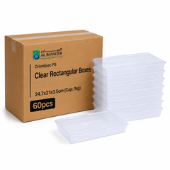 Al Bayader Cristalpac PS Clear Rectangular Boxes 24.7x21x3.5cm  (Cap:1kg) [60pcs]