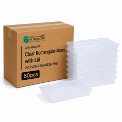 Al Bayader Cristalpac PS Clear Rectangular Boxes 24.7x21x3.5cm  (Cap:1kg) [60pcs]