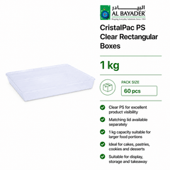 Al Bayader Cristalpac PS Clear Rectangular Boxes 24.7x21x3.5cm  (Cap:1kg) [60pcs]