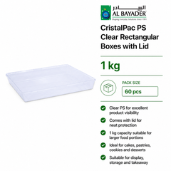 Al Bayader Cristalpac PS Clear Rectangular Boxes 24.7x21x3.5cm  (Cap:1kg) [60pcs]
