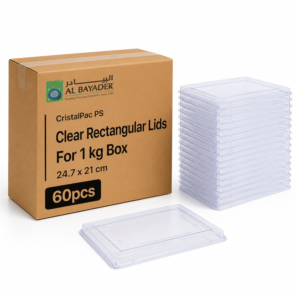 Al Bayader Cristalpac PS Clear Lid for Rectangular Boxes 24.7x21x3.5cm  (Cap:1kg) [60pcs]