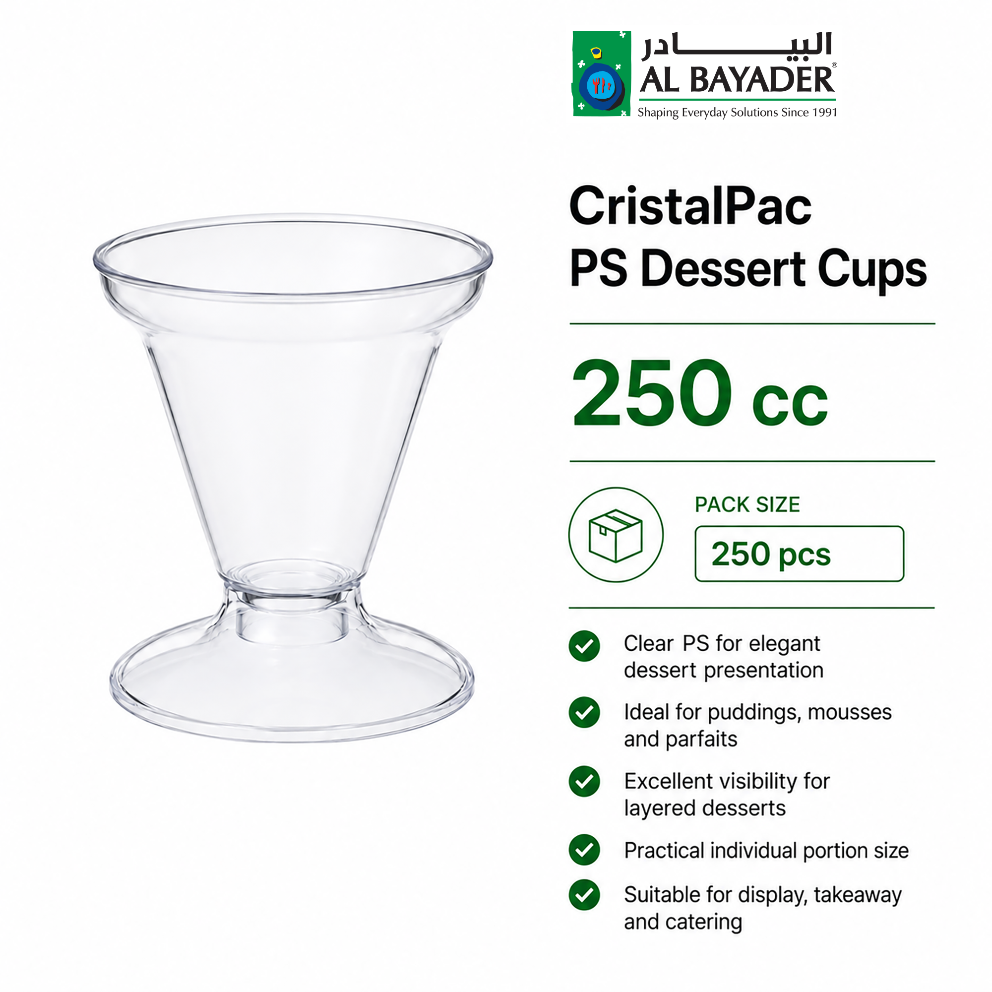 Al Bayader CristalPac PS Dessert Cups 250cc Ø100x93mm  [250pcs]
