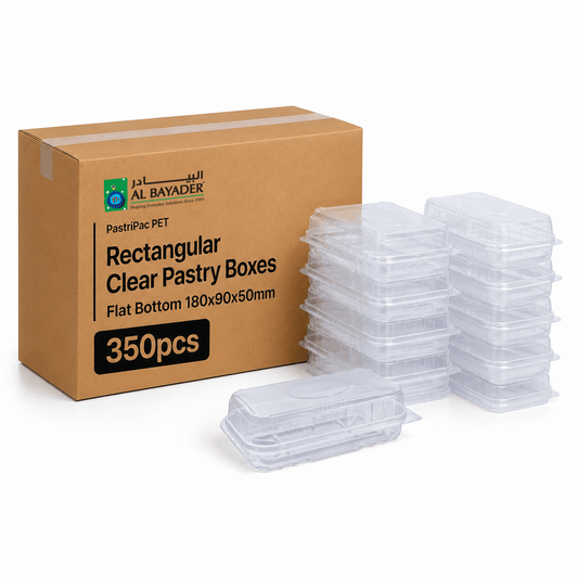 Al Bayader PastriPac PET Rectangular Clear Pastry Boxes Flat Bottom 180x90x50mm  [350pcs]