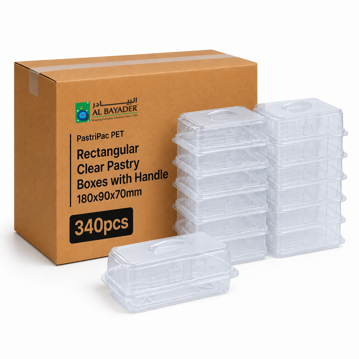 Pastripac Rectangular Clear Pastry Box w/ Handle 180x90x70mm PET [P:340pcs]