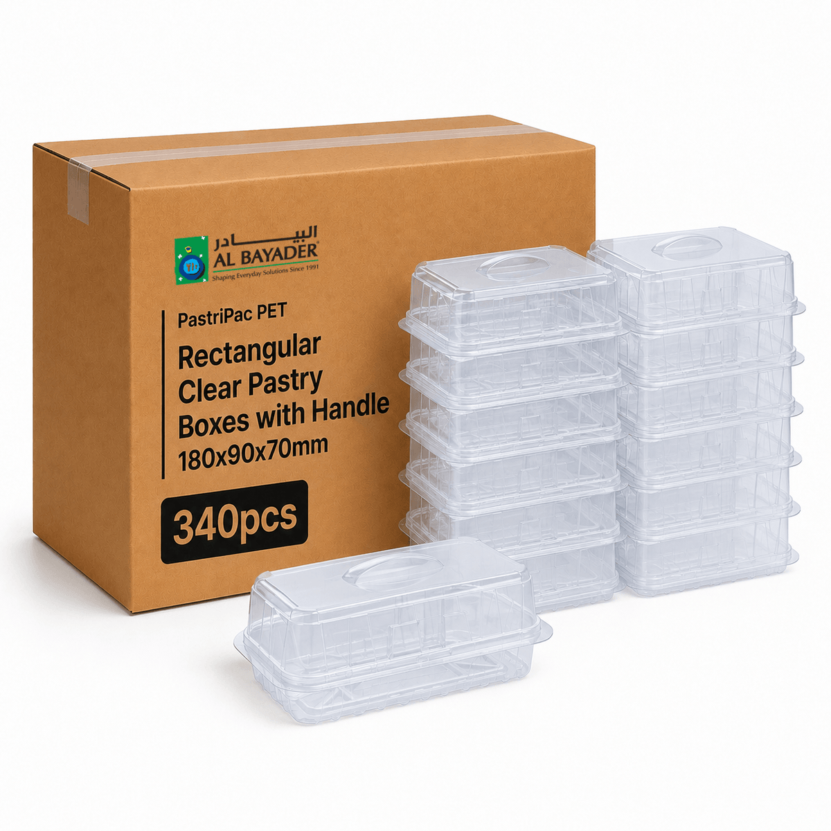 Pastripac Rectangular Clear Pastry Box w/ Handle 180x90x70mm PET [P:340pcs]