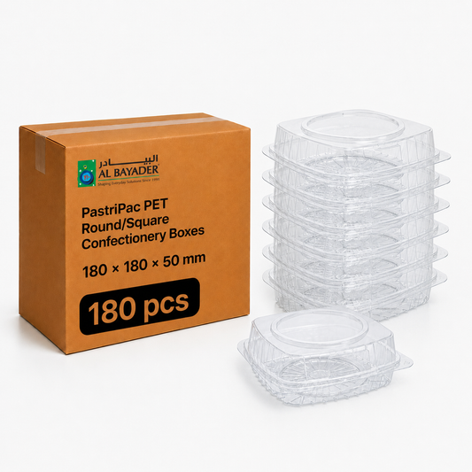 Al Bayader PastriPac PET Round/Square Confectionery Boxes 180x180x50mm [180pcs]