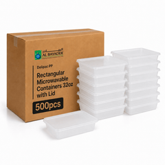 Al Bayader Delipac PP Rectangular Microwavable Containers 32oz with Lid [500pcs]