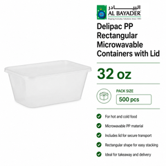 Al Bayader Delipac PP Rectangular Microwavable Containers 32oz with Lid [500pcs]