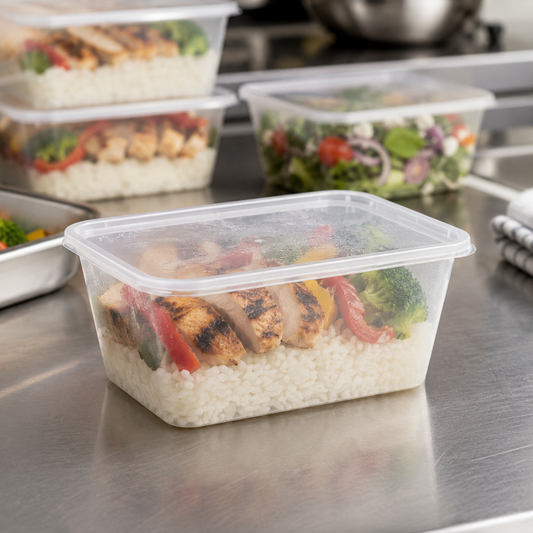 Al Bayader Delipac PP Rectangular Microwavable Containers 32oz with Lid [500pcs]