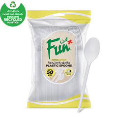 Fun Plastic White Spoons 6.5in [50pcs x 1pkt] - CRP