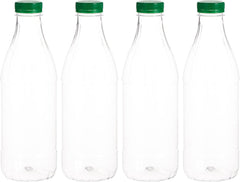 Fun Multipurpose Round Bottles 1000ml with Lids [4pcs x 1pkt]