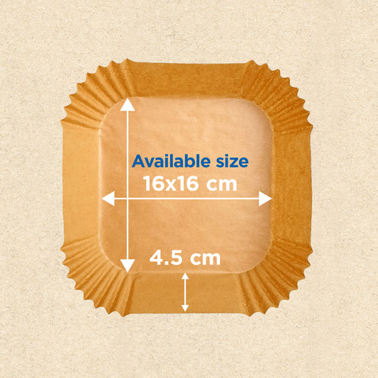 Fun® Square Air Fryer Brown Paper Liners 39gsm 16x16x4.5cm [100pcs x 1pkt]
