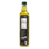Bottle of olive oil with a label on a white background