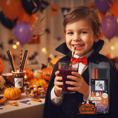 Fun Paper Straight Straws 6x197mm Black & Orange - Halloween Design [25pcs x 1pkt]