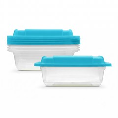 Fun Indispensable Plastic Transparent Container with Turquoise Lid - 12oz Pack of 5