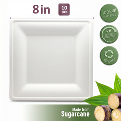 Fun Sukkar Pulp White Square Plates 8x8in [10pcs x 1pkt]