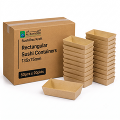 Al Bayader SushiPac Kraft Rectangular Sushi Containers 135x75mm  with out Lid [50pcs x 20pkts]