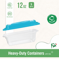 Fun Indispensable Plastic Transparent Container with Turquoise Lid - 12oz Pack of 5