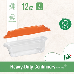 Fun Indispensable Plastic Transparent Container with Citrus Lid - 12oz Pack of 5