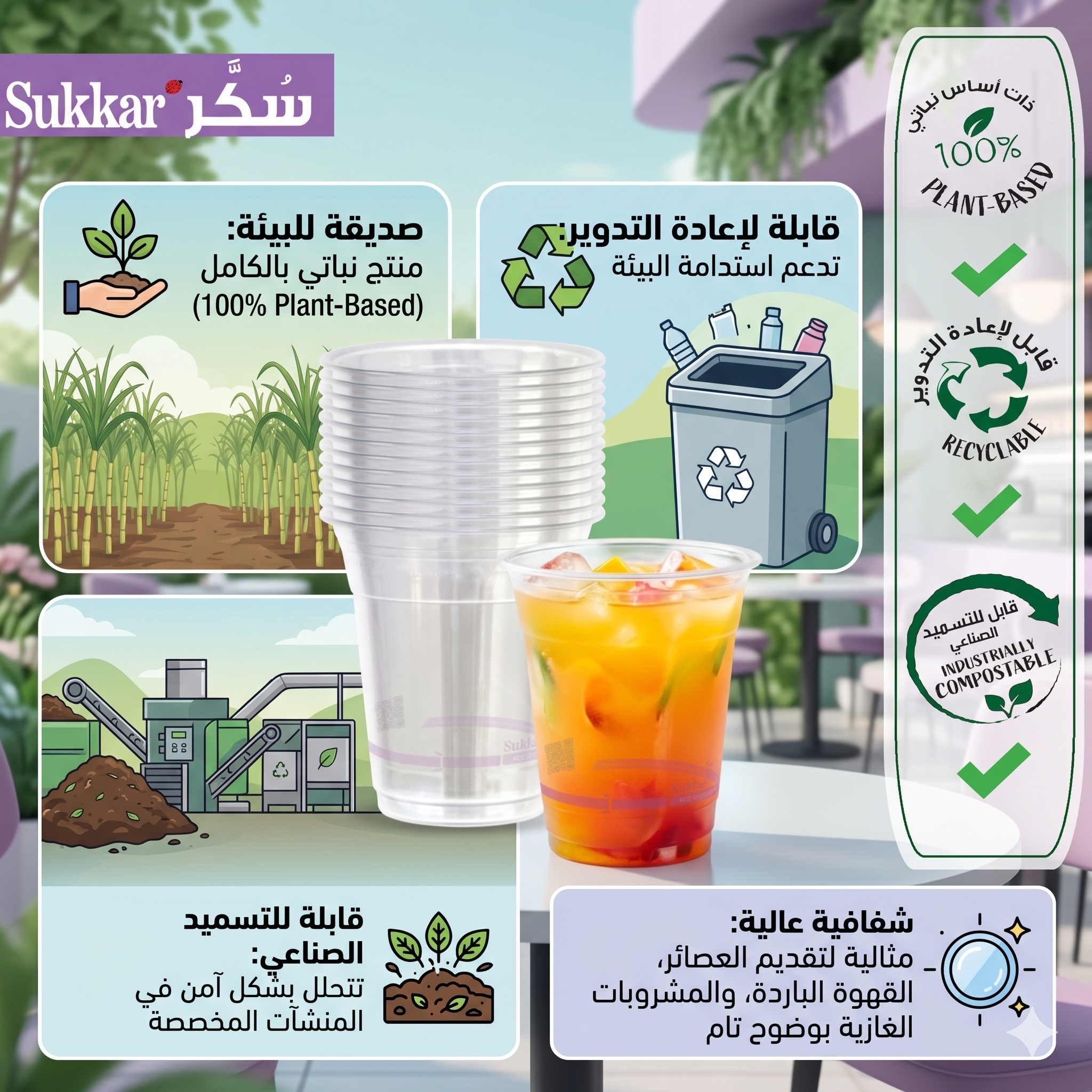 Fun Sukkar Clear Cups 12oz [12pcs x 1pkt]