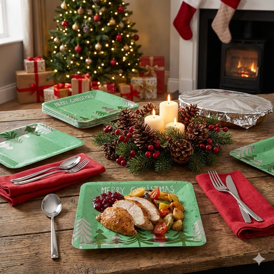 Fun Paper Plate Square 23x23cm - Christmas Evergreen (Pack of 8)