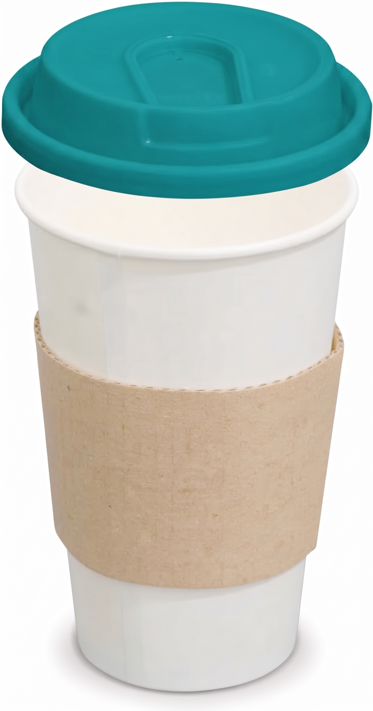 Fun HD Paper Cups with Sleeves Turquoise Lid - 16oz Pack of 10