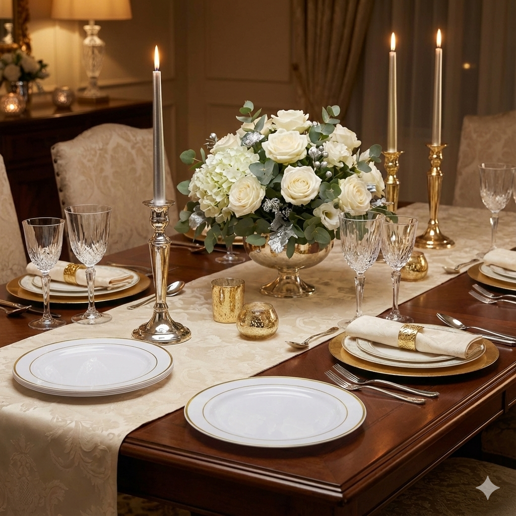 Fun Premium Plastic Round White Plates with Silver Ring Ø26cm [10pcs x 1pkt]