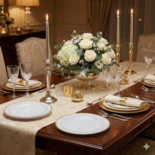 Fun Premium Plastic Round White Plates with Silver Ring Ø26cm [10pcs x 1pkt]