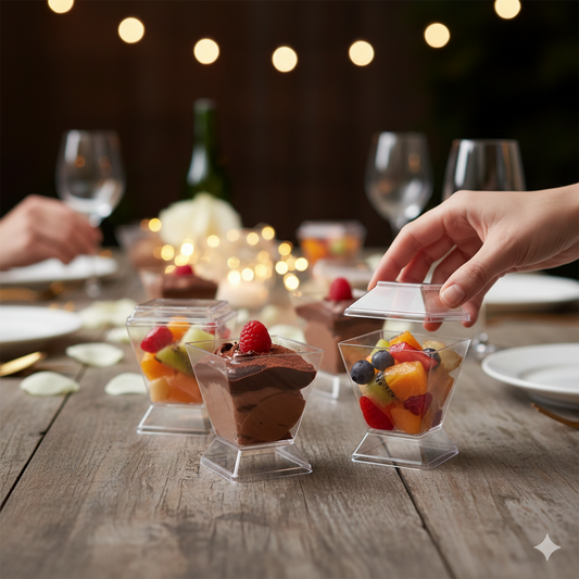 Fun Verrine Clear Cups with Lids Double as Display Bases – 90ml (24 Pieces)