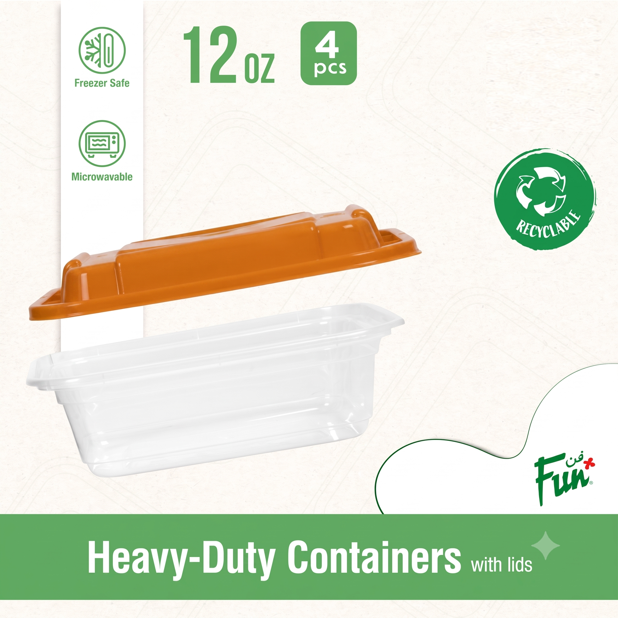 Fun Indispensable Plastic Transparent Container with Citrus Lid - 12oz Pack of 5