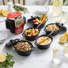 Fun Verrine Black Mini Oval Casserole Pots with Lids 360ml [6pcs x 1pkt]