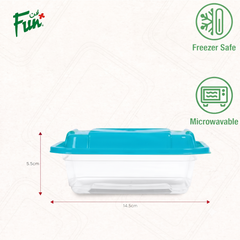Fun Indispensable Plastic Transparent Container with Turquoise Lid - 12oz Pack of 5