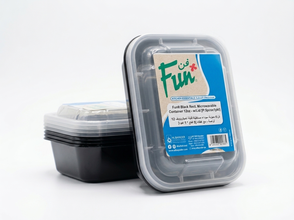 Fun Plastic Microwavable Rectangular Black Containers with Clear Lids 12oz [5pcs x 1pkt]