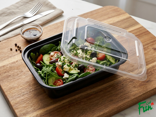 Fun Plastic Microwavable Rectangular Black Containers with Clear Lids 12oz [5pcs x 1pkt]