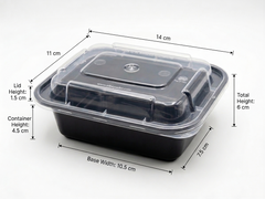 Fun Plastic Microwavable Rectangular Black Containers with Clear Lids 12oz [5pcs x 1pkt]