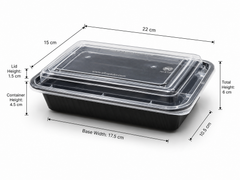 Fun Plastic Microwavable Rectangular Black Containers with Clear Lids 38oz [10pcs x 1pkt]